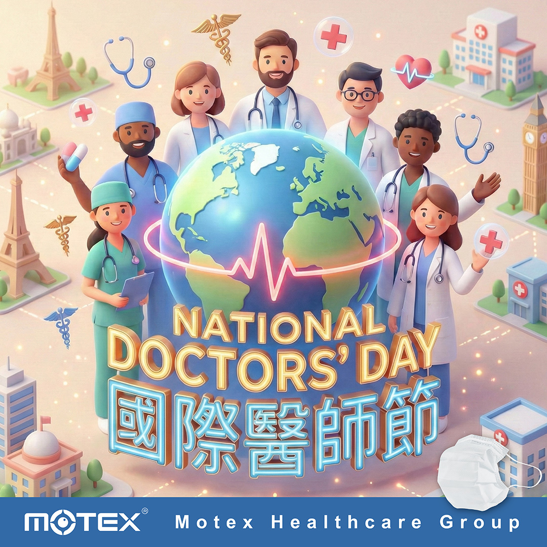 Healthcare professionals from around the world stand around a globe with medical icons and heartbeat line, celebrating National Doctors’ Day and honoring global medical workers.